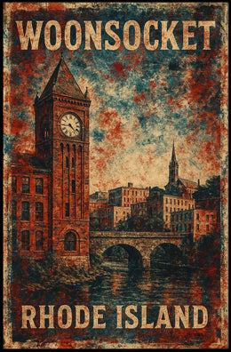 Woonsocket Rhode Island Watercolor Heritage Poster