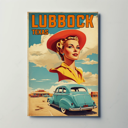 Lubbock Texas Retro Americana Vintage Travel Poster