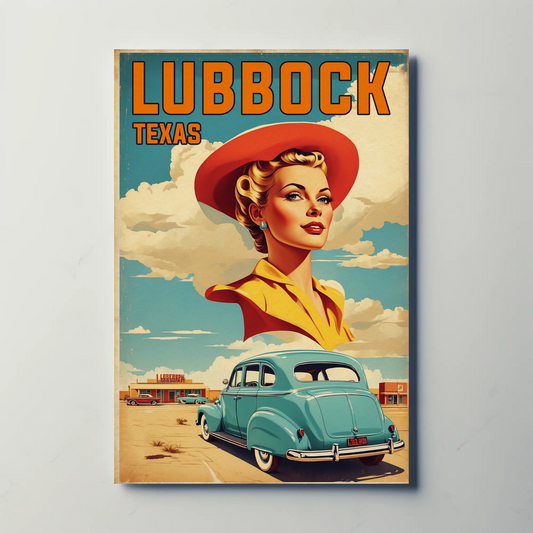 Lubbock Texas Retro Americana Vintage Travel Poster
