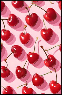 Playful Heart-Shaped Cherries Artistic Poster PosterGoat