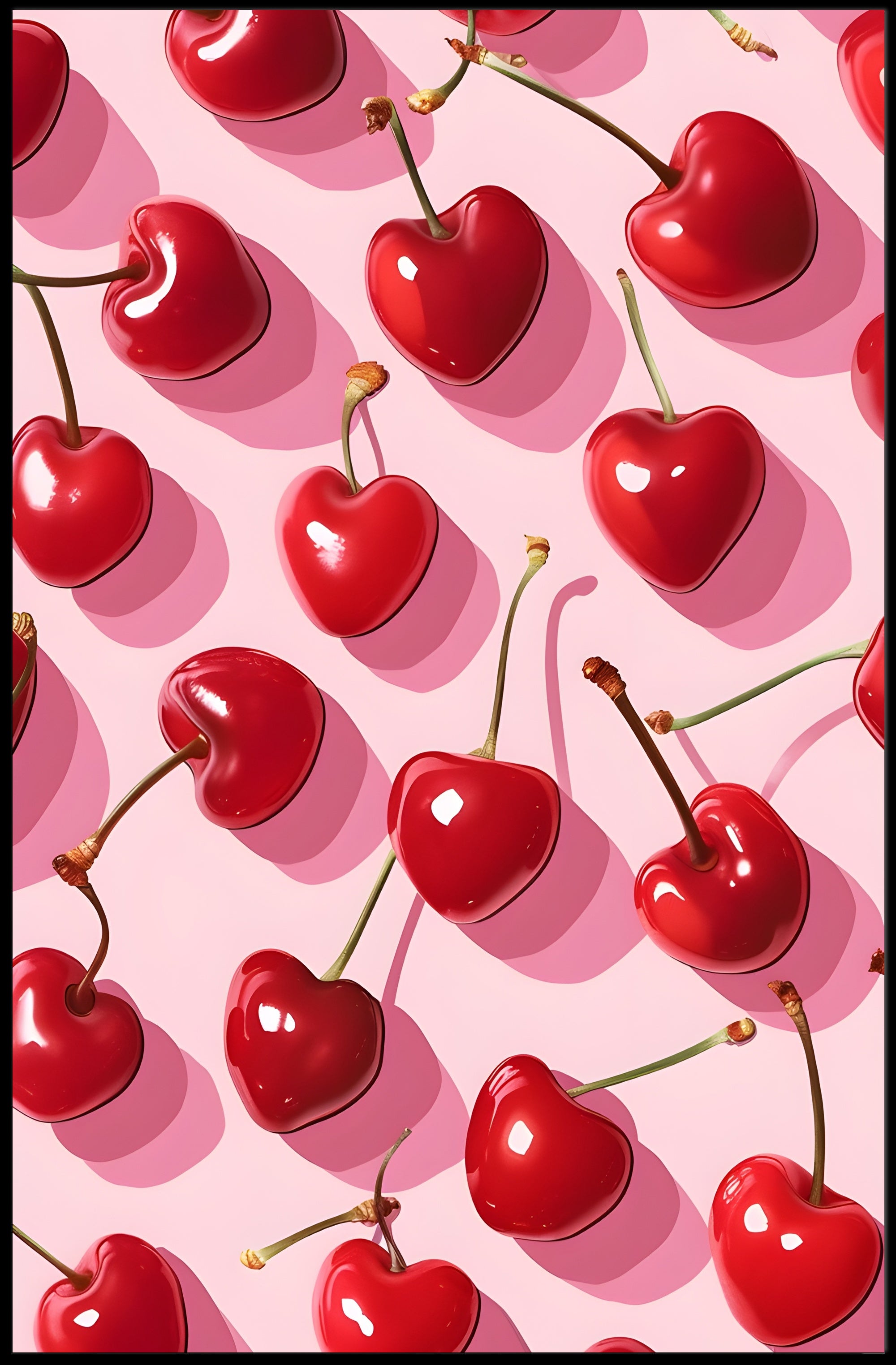 Playful Heart-Shaped Cherries Artistic Poster PosterGoat