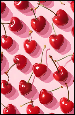 Playful Heart-Shaped Cherries Artistic Poster PosterGoat