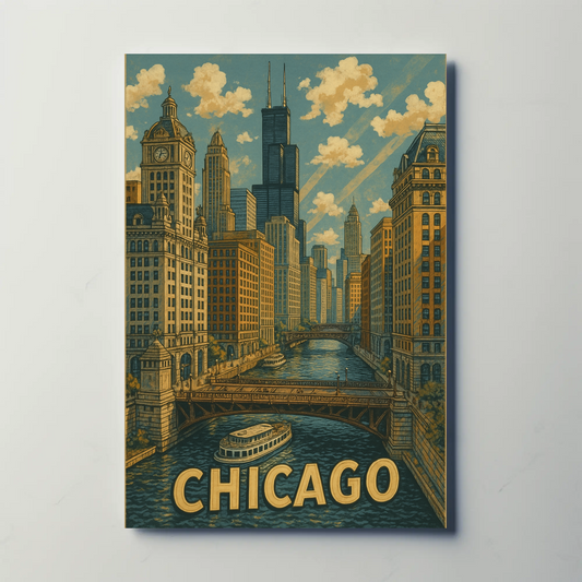 Chicago Willis Tower Bridge River Cityscape Travel Poster