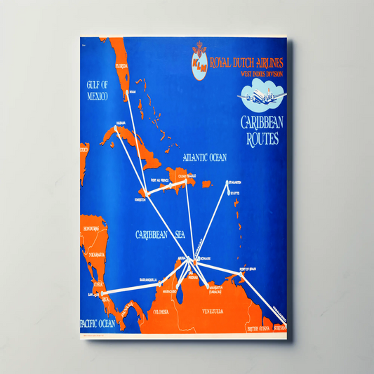 KLM Caribbean Routes Vintage Poster