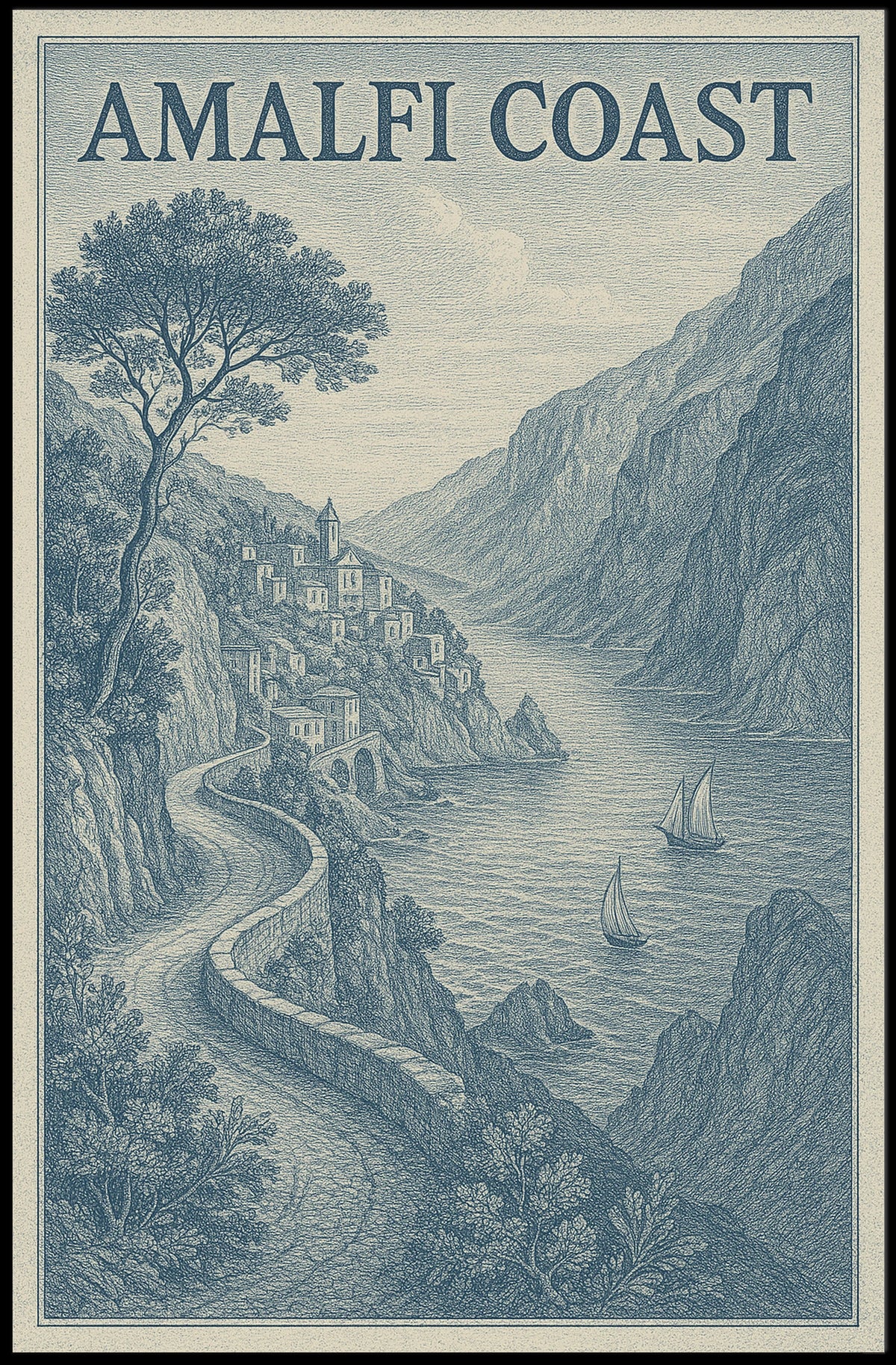Amalfi Coast Scenic Poster Wall Art for Coastal Decor