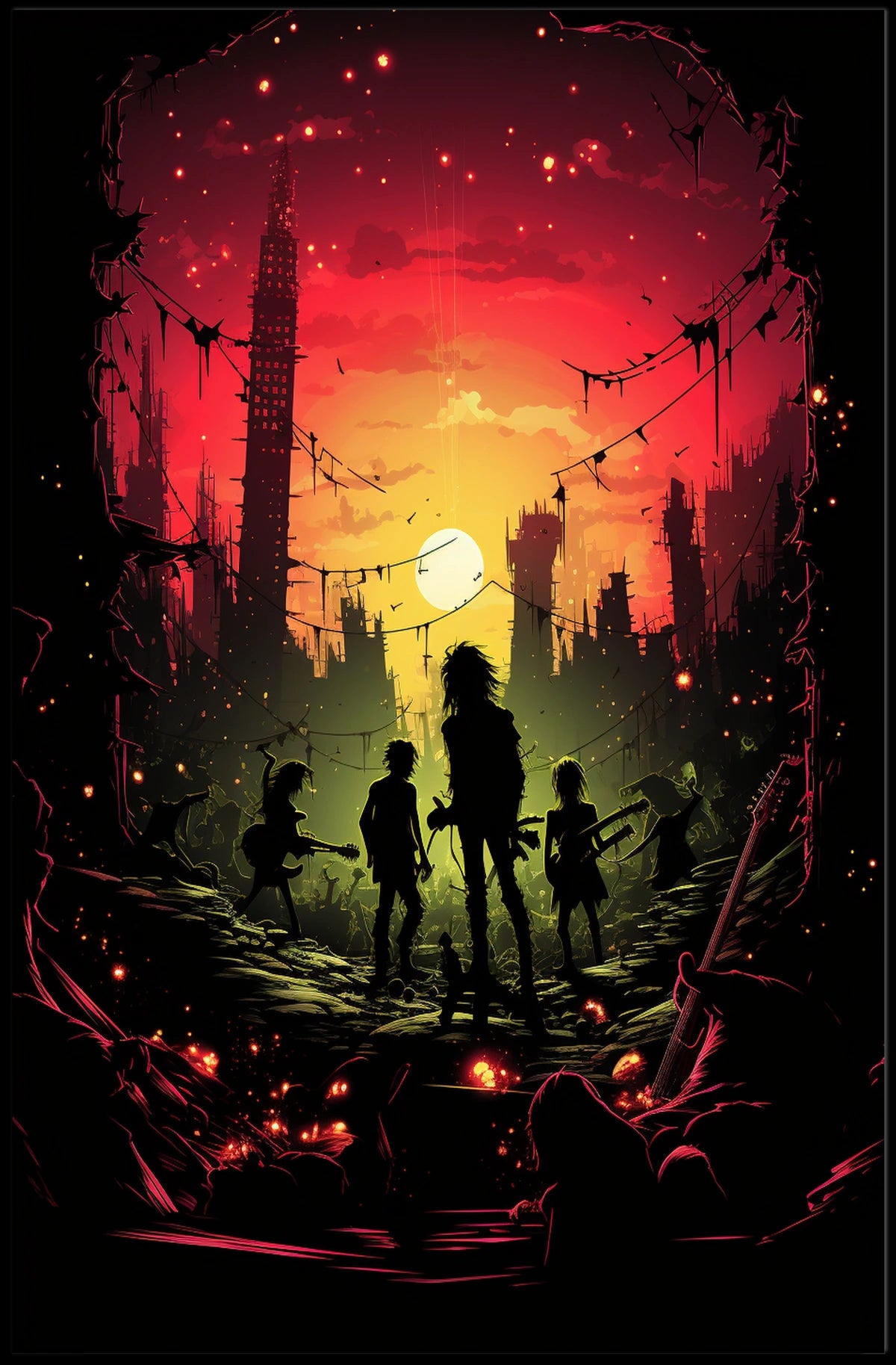 Dystopian Sunset: Rebellion in Ruins Futuristic Sci-Fi Poster