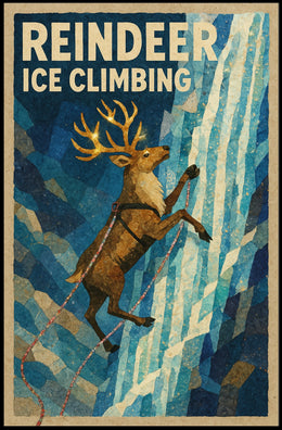 Reindeer Ice Climbing Vintage Animal Art Poster