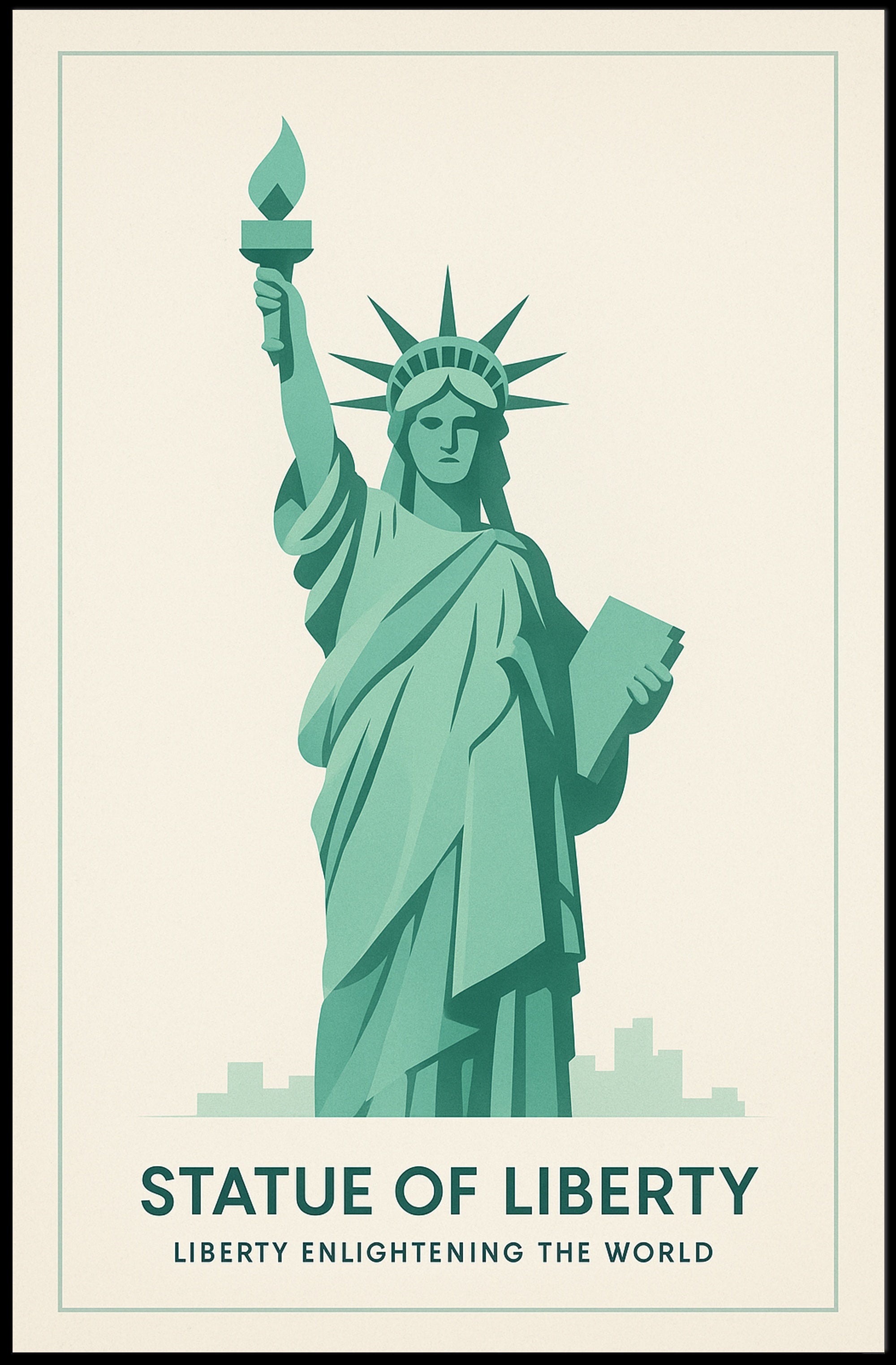 Statue of Liberty Teal Minimalist Artistic Poster PosterGoat