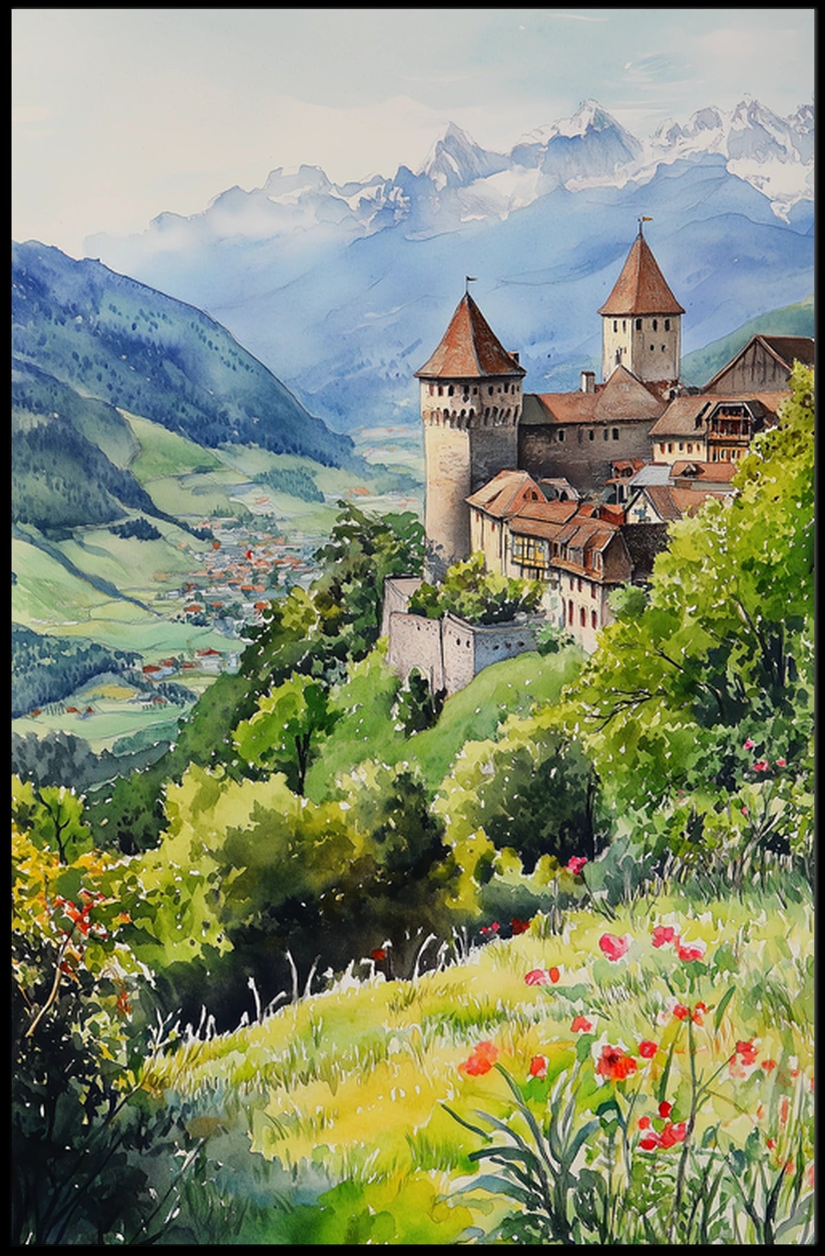 Liechtenstein Vaduz Castle Hilltop View Poster