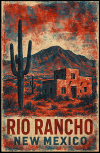 Desert Landscape New Mexico Vintage Travel Aesthetic Rustic Sunlit Dunes Nostalgia Retro 80s Folk Art Poster