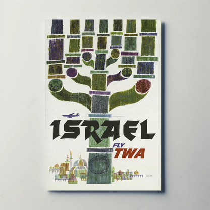 Visit Israel 1960s TWA Vintage Style Airline Travel Poster