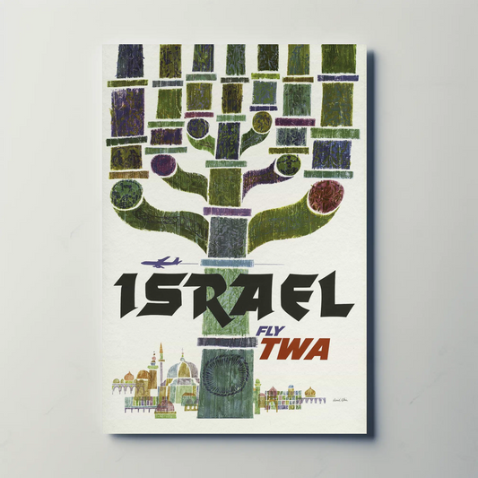 Visit Israel 1960s TWA Vintage Style Airline Travel Poster