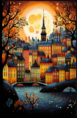 Enchanted Autumn Townscape Poster