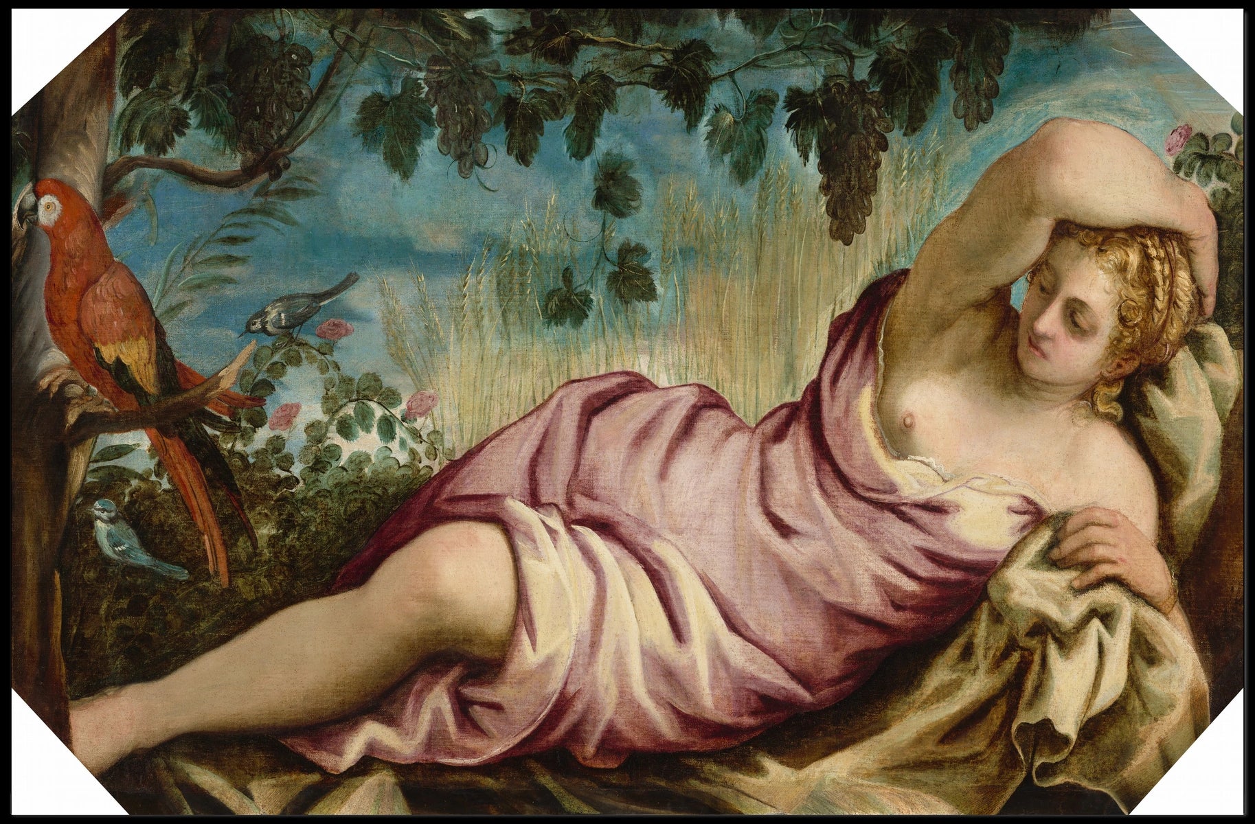 Renaissance Art Scene with Parrot and Nature - Artistic Poster