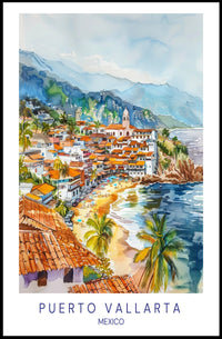 Puerto Vallarta Coastal Watercolor Travel Poster PosterGoat