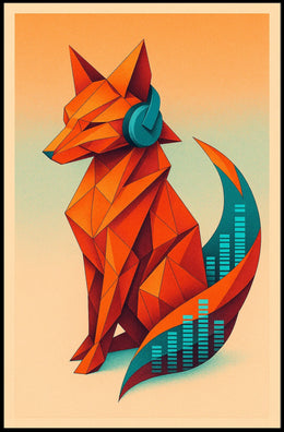 Geometric Fox With Headphones Poster