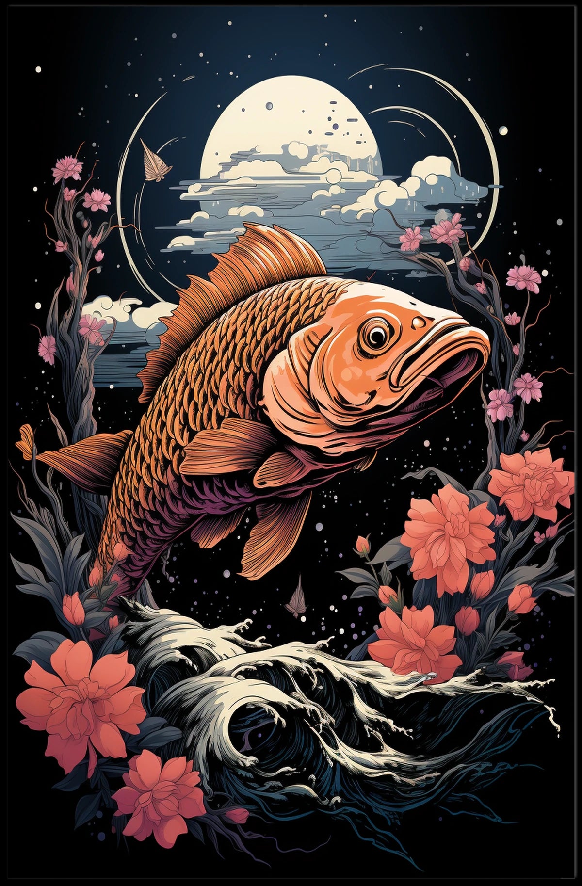 Mystical Fish Under Moonlit Night Poster
