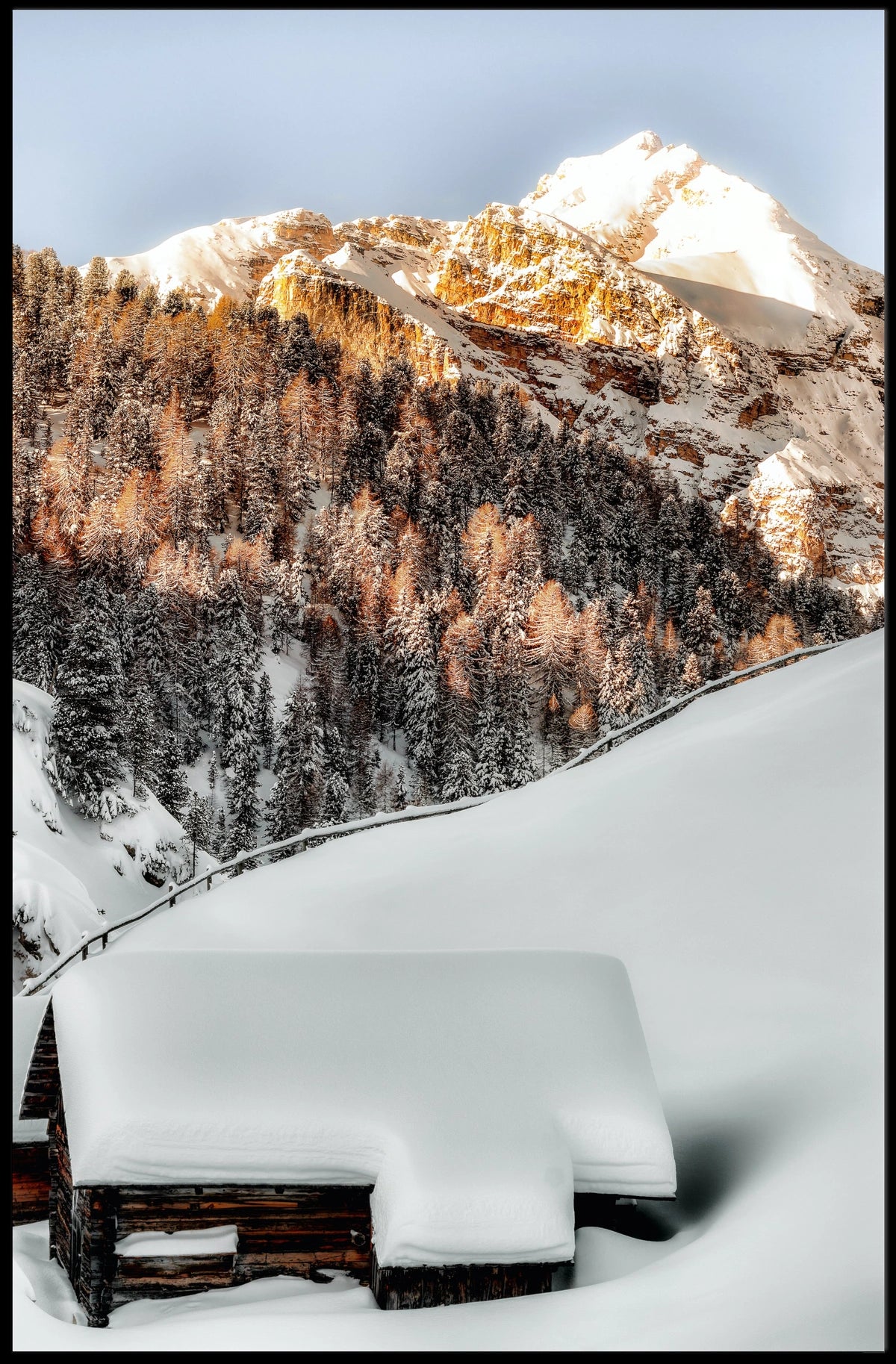 Winter Serenity Cabin in Snowy Alps National Park Poster