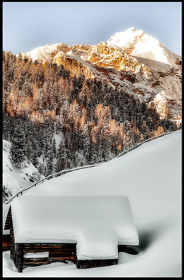 Winter Serenity Cabin in Snowy Alps National Park Poster