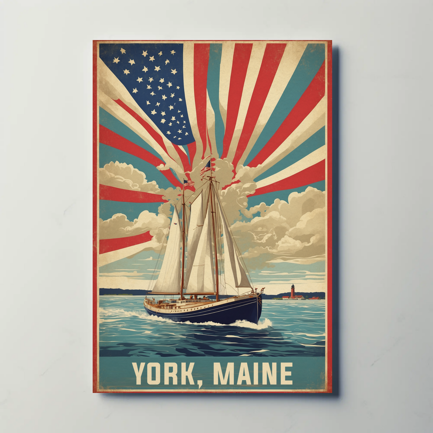 York Maine Sailing Americana Vintage Travel Poster