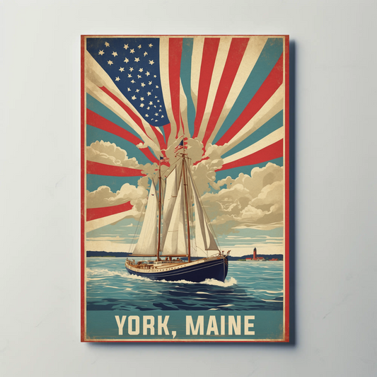 York Maine Sailing Americana Vintage Travel Poster