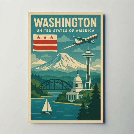 Washington Duality: Vintage Travel Aesthetic Meets Iconic Landmarks Poster