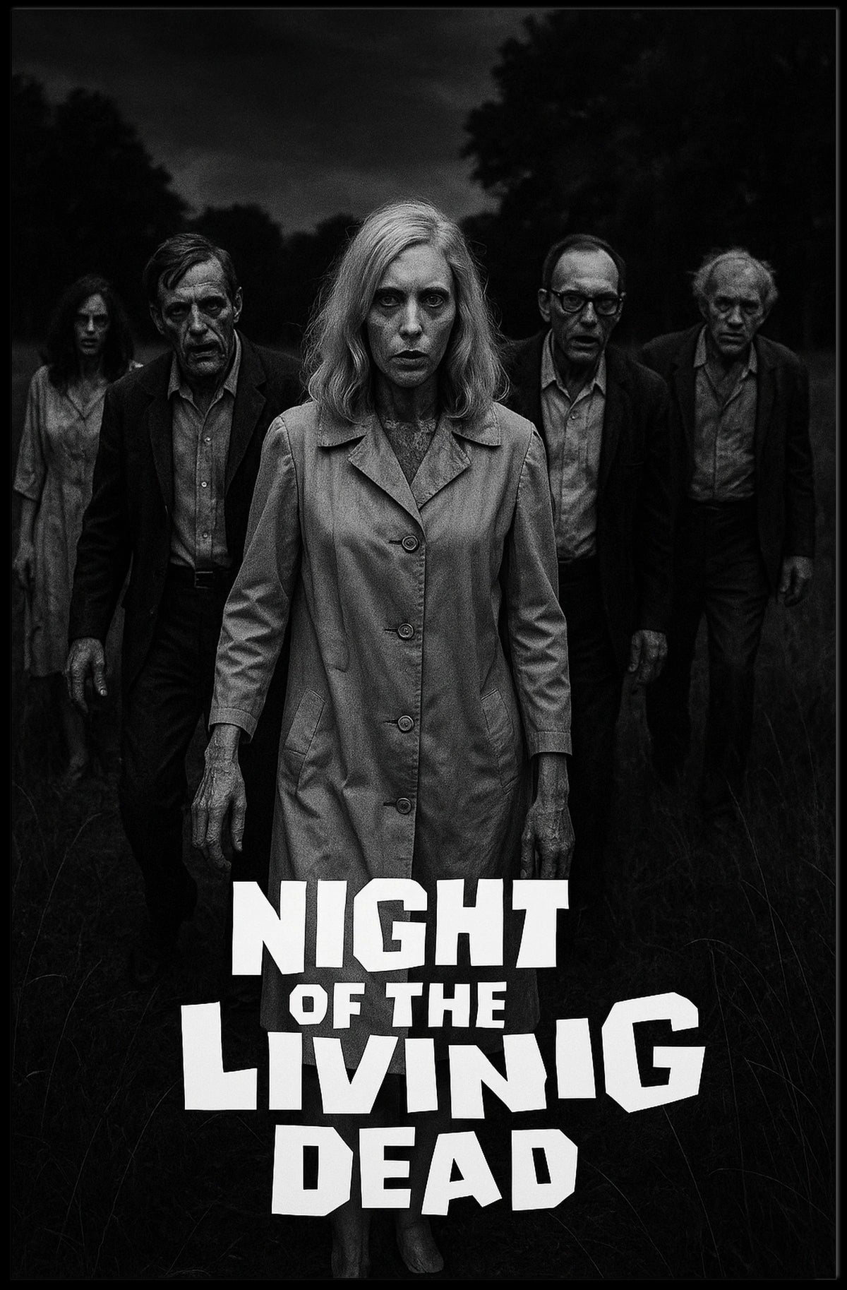 Classic Horror Zombies Vintage Black White Cinematic Gothic Mid Century Dark Poster