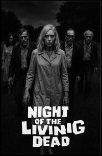 Classic Horror Zombies Vintage Black White Cinematic Gothic Mid Century Dark Poster