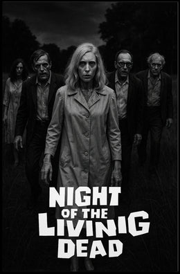 Classic Horror Zombies Vintage Black White Cinematic Gothic Mid Century Dark Poster