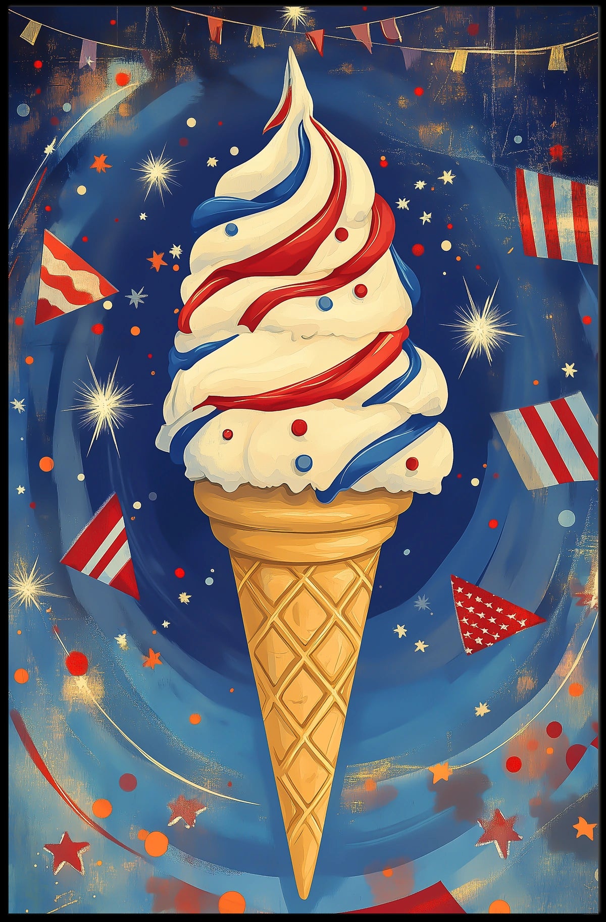 Vibrant Ice Cream Swirl Artwork With Confetti Poster