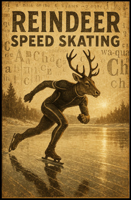 Reindeer Speed Skating Vintage Art Sports Poster