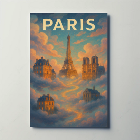 Dreamy Parisian Landmarks Illustrated Travel Poster