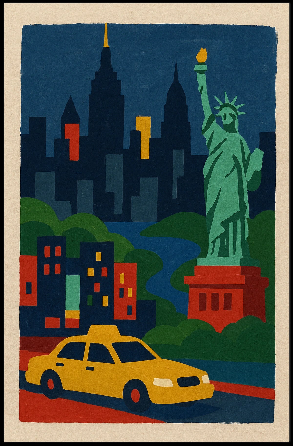 New York City Liberty Skyline Poster Abstract Wall Art