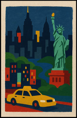 New York City Liberty Skyline Poster Abstract Wall Art