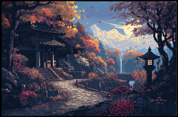 Serene Japanese Autumn Pixel Art Poster