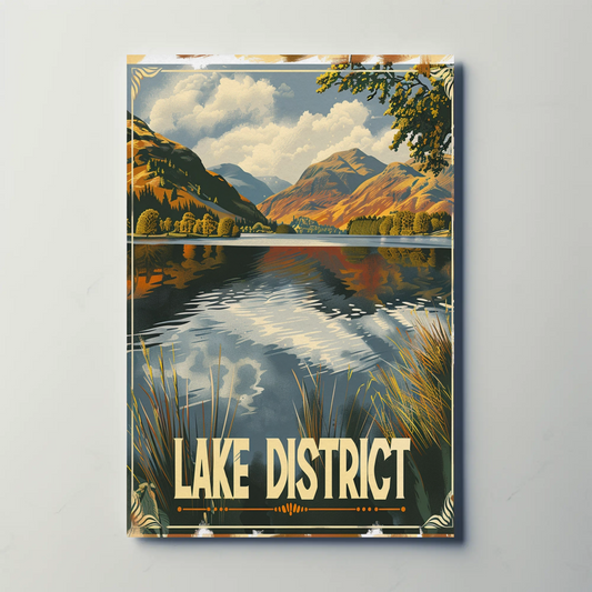 Lake District Autumn Reflection Mountain Scene Travel Poster