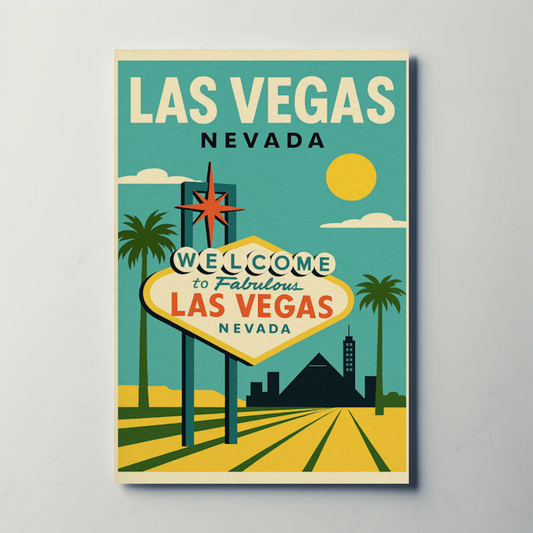 Las Vegas Sign Retro Blue Sky Scenic Art Poster