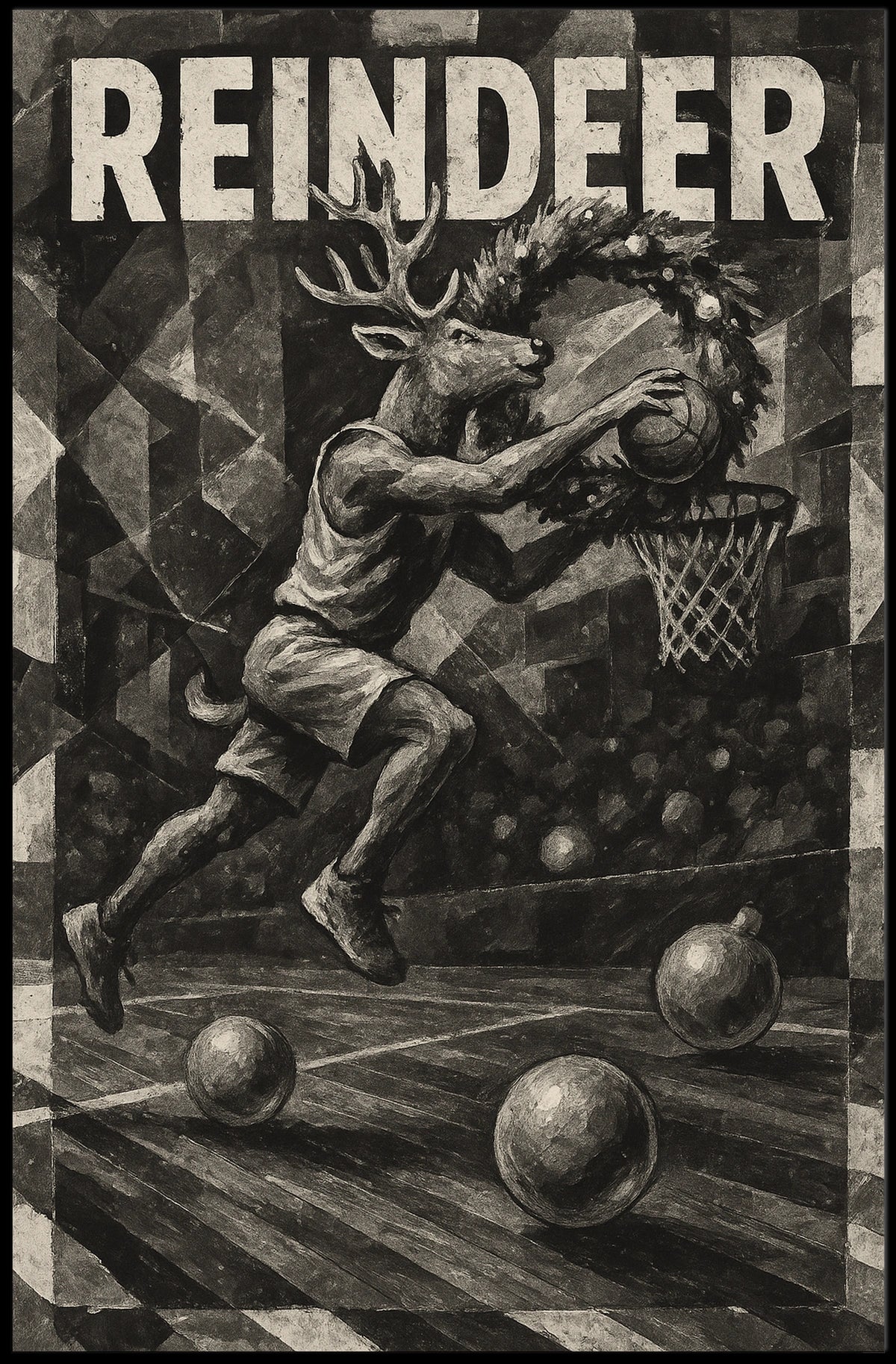 Reindeer Basketball Poster