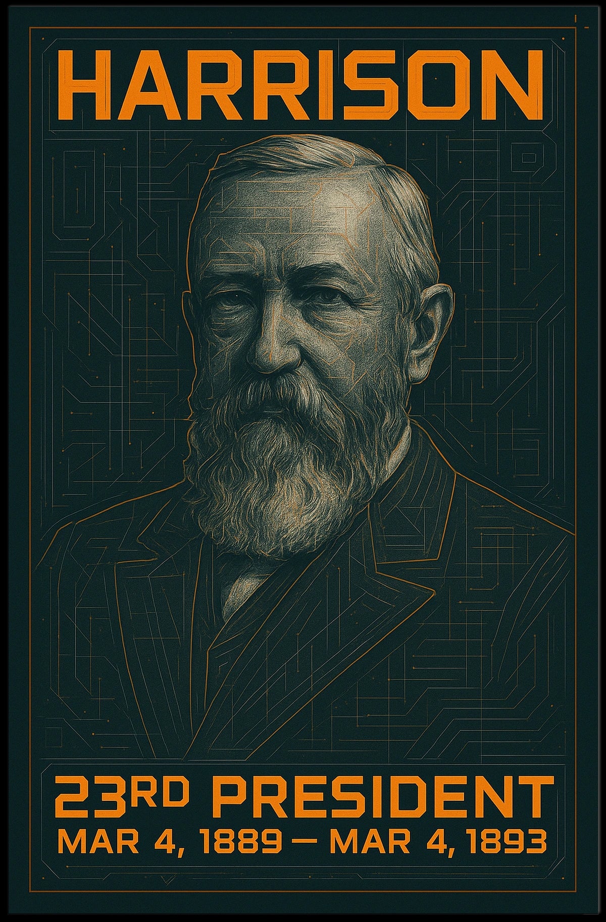 Benjamin Harrison 23rd President of the United States Techno Schematic Poster
