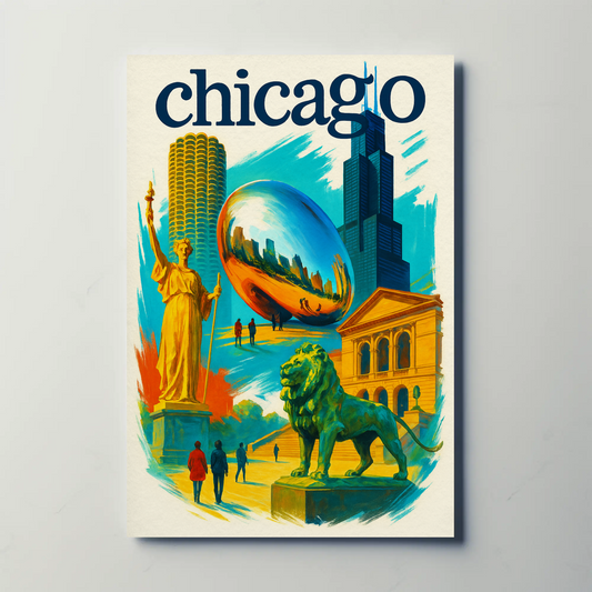 Chicago Lion Bean Willis Art Urban Vintage Travel Poster Wall Art