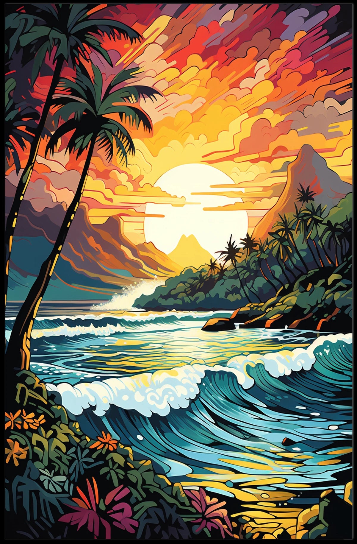 Tropical Sunset Coastal Scene Print: Travel Poster