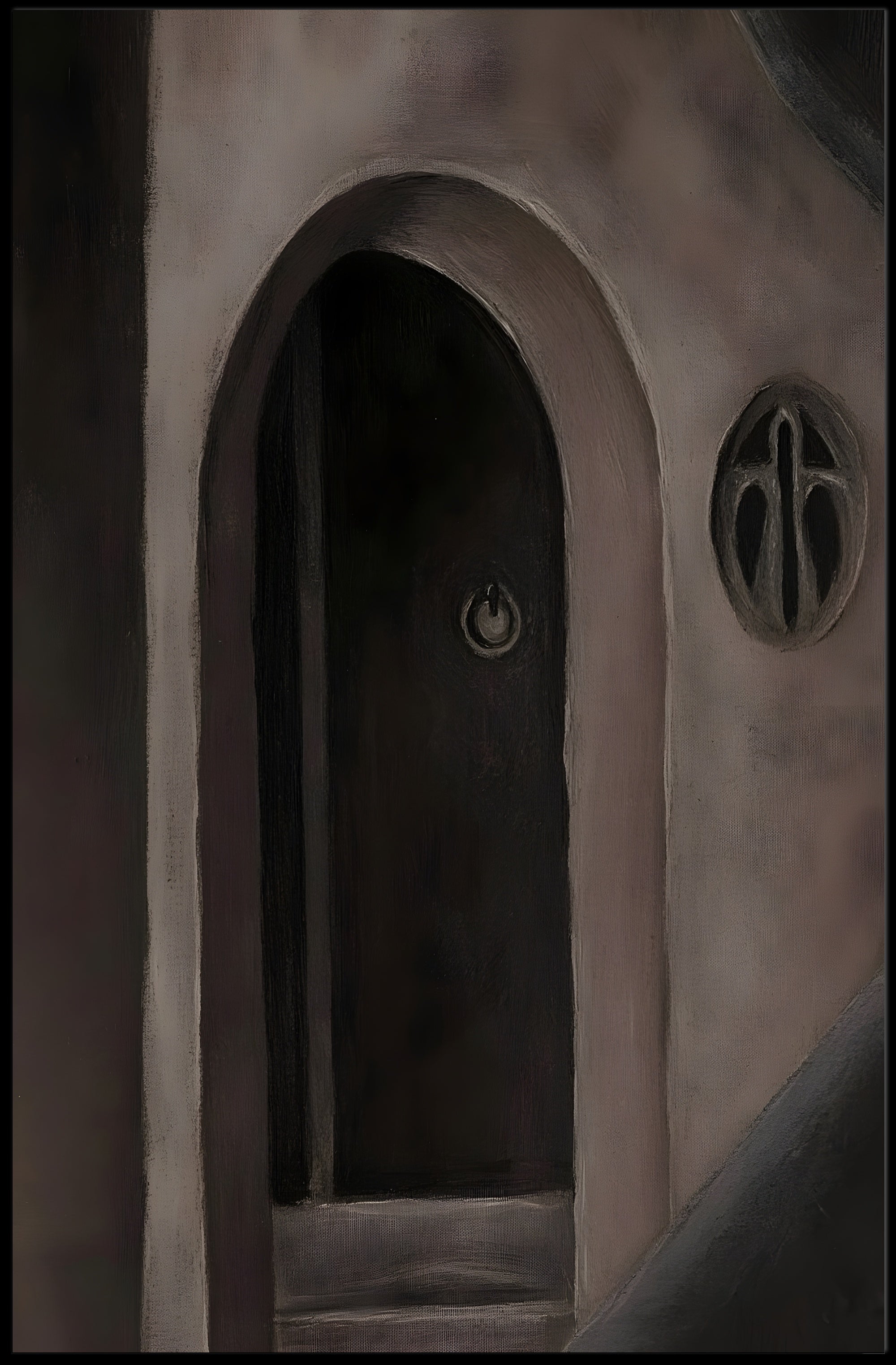 Mysterious Gothic Doorway with Abstract Symbol Artistic Poster PosterGoat