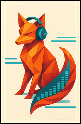 Geometric Fox With Headphones Poster