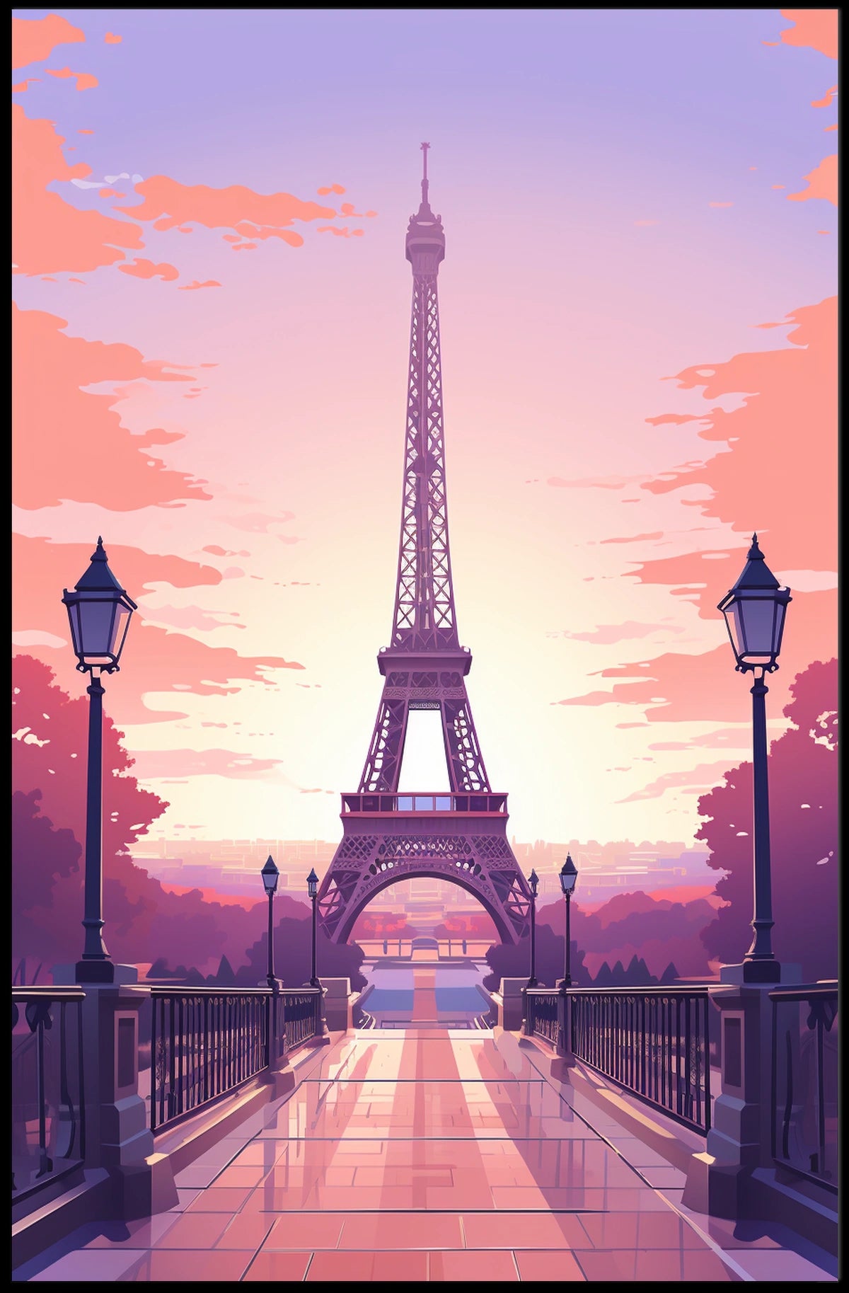 Eiffel Tower Sunset Art Print: Urban or Cityscape Poster