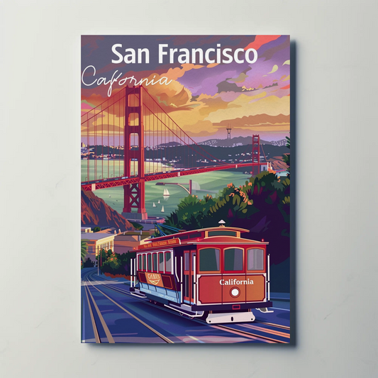 San Francisco Trolley Golden Gate Iconic View Travel Poster