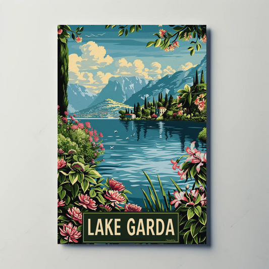 Lake Garda Botanical Shores Mountain View Travel Poster