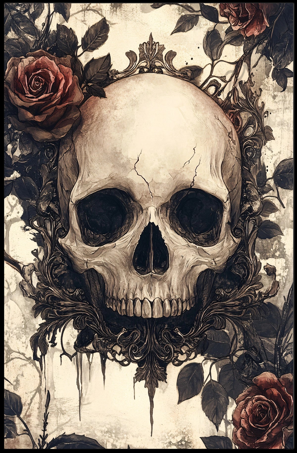 Gothic Skull with Roses Artwork Poster Poster