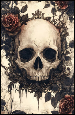 Gothic Skull with Roses Artwork Poster Poster