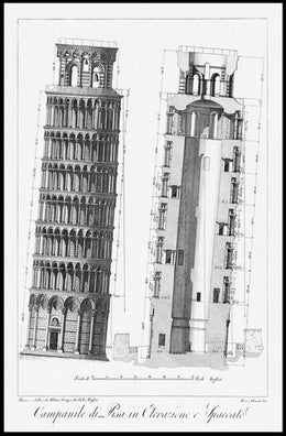 Architectural Diagram of a Leaning Tower Poster PosterGoat