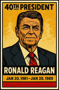 Ronald Reagan 40th President of the United States Inked Comic Style Poster
